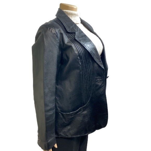 90s D & Co Leather Blazer Jacket Black animal print Lined size L - Picture 14 of 17